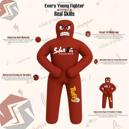 Shaza Toffy Youth Wrestling Dummy, Unfilled Canvas Training Partner, Kids Combat Practice Equipment - color: Red