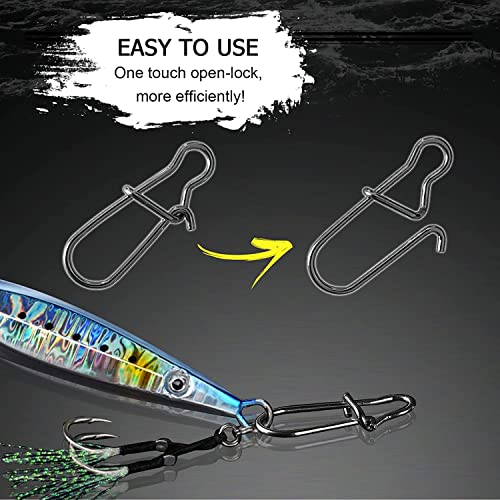 AMYSPORTS High Strength Fishing Snap Clip Duo Lock Snap Swivel Stainless Quick Change Fishing Snaps Solid Black Nickel 26lb-220lb - size: Size8（220lb）40pcs