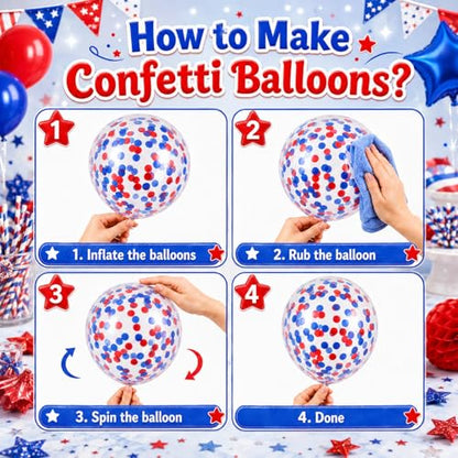 Red and Blue Balloons with 2Pcs Red Blue White Star Foil Balloons for Party - color: Blue and Red, size: 30PC