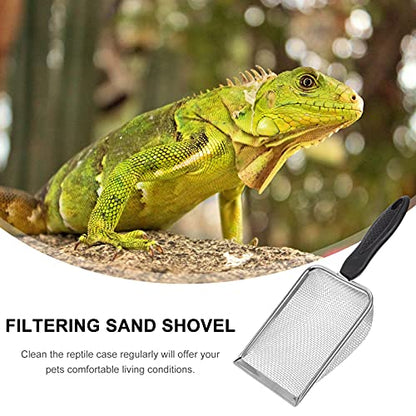 VILLCASE Poop Scoop Reptile Sand Substrate Metal Sand Shovel Stainless Steel Fine Mesh Terrarium Substrate Litter Corner Cleaner Reptile Habitat Sifting Scoopers Litter Scoop