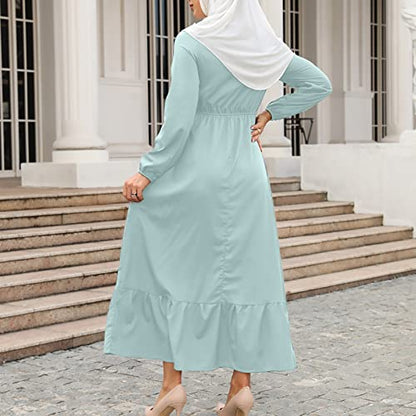 Ctreela Muslim Abaya Dress for Women Long Sleeve Tunic Islamic Prayer Dress Abaya Kaftan Dubai Dress Middle East Clothes - color: Green, size: X-Large