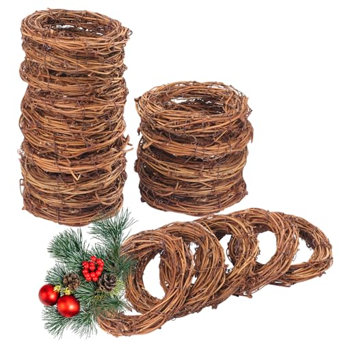 20 Pieces 4.72 Inch Natural Grapevine Wreath, Small Grapevine Wreaths, Vine Branch Wreath, for Christmas, Weddings, DIY Crafts, Parties and Festive Holiday Ornaments - size: 20 Pcs 4.72 Inch Brown