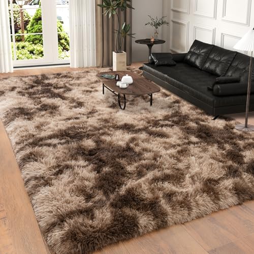 Dssimo Brown Rug for Bedroom Living Room, 5x7 Soft Shaggy Area Rugs - color: Tie-dye Brown, size: 5' x 7' (Rectangular)