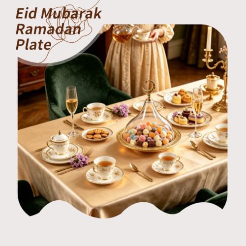 Ramadan Serving Tray with Lid, Gold Eid Mubarak Ramadan Plate