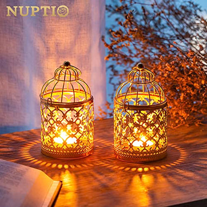 NUPTIO Hanging Birdcage Lantern Tealight, 2 Pcs Small Gold Candle Holders - color: Gold, size: 2Pcs
