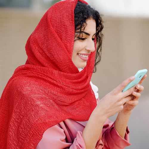 Geyoga 6 Pcs Women Scarf Shawl Hijab Scarves Cotton Crinkle Hijab for Women Blend Shawl Crinkle Wrap Head for Seasons - color: Vibrant Colors