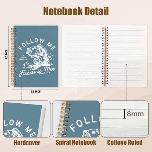 WUCHJ Lake Blue Retro Fish Christian Notebook, Matthew 4:19 Bible Verse Journal, Religious Scripture Spiral Notebook Journal for Note Taking, Christian Faith Based Gifts for Women Men, 5.5x8.3 Inch - color: lake blue fish follow me