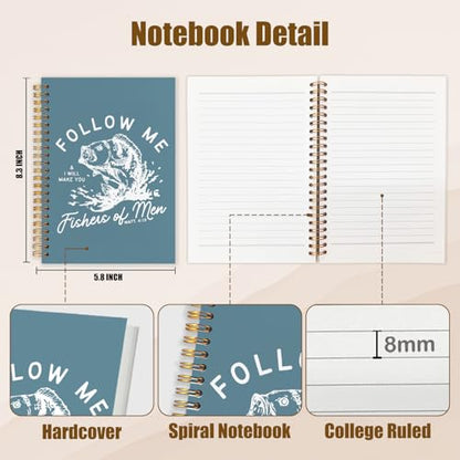 WUCHJ Lake Blue Retro Fish Christian Notebook, Matthew 4:19 Bible Verse Journal, Religious Scripture Spiral Notebook Journal for Note Taking, Christian Faith Based Gifts for Women Men, 5.5x8.3 Inch - color: lake blue fish follow me