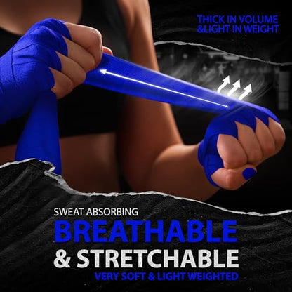 DXM SPORTS Boxing Hand Wraps Inner Gloves - 180 Inch Elasticated Thumb Loop Bandages - Kickboxing MMA Muay Thai Kickboxing Martial Arts Punching Training for Men Women - color: Blue