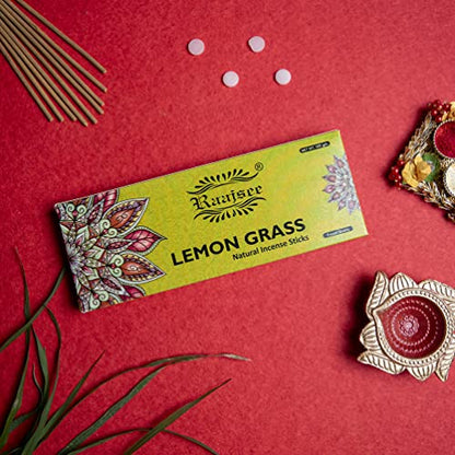 Raajsee Incense Sticks Lemon Grass 100 gm Pack-100% Pure Organic Natural Hand Rolled Free from Chemicals-Perfect for Church, Aromatherapy,Relaxation,Meditation,Positivity & Sensual Therapy - color: Lemongrass