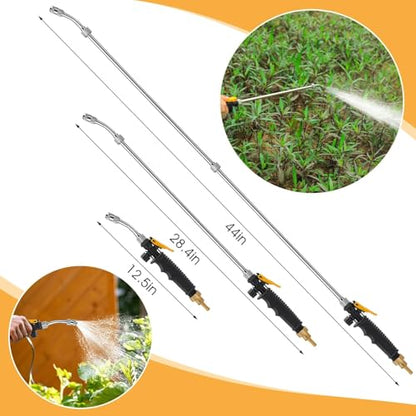 44inch Sprayer Wand, 3/8" & 1/4" Brass Barb Universal Sprayer Wand Replacement, Stainless Steel Sprayer Parts with Shut off Valve & 2 Hose Clamps, Spray Wands for Garden Hose, 1/2" Connector