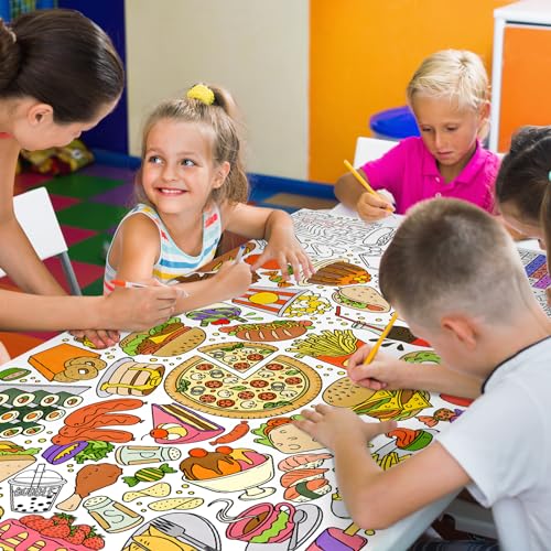 Gatherfun Giant Kids 컬러링 포스터 | 80.9 x 182.9cm(31.5 x 72인치), 교실, 생일 및 이벤트를 위한 재미있는 음식 테마 활동 | 벽 장식 또는 테이블 커버로 다용도 - style: 음식 섭취