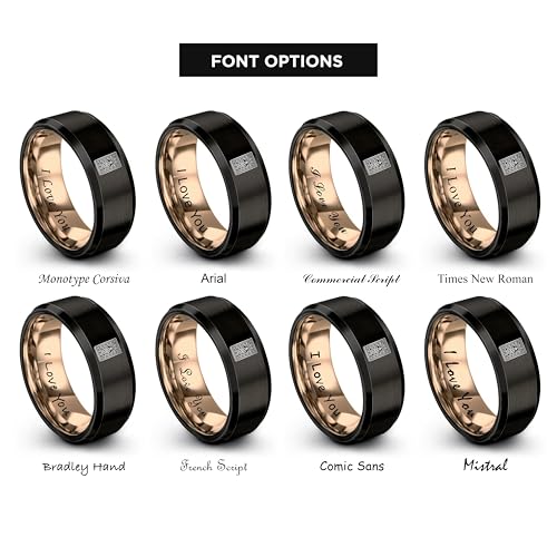Gift for Muslim Devotee - Prayer Rug Pattern Ring - Black Yellow Rose Gold - Band - Anniversary Wedding - Personalized Custom Engraving - Flat Dome Bevel - 8mm - Men Women - Tungsten Carbide - color: 12 - Rose Gold Black Tungsten