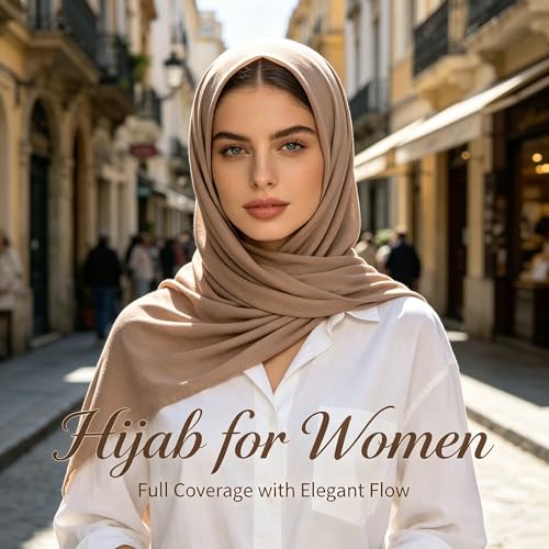 Jersey Hijab Scarf for Women,Lightweight Muslim Turban Head Scarf Modal Feel Hijab Coverings for Prayer with Clip - color: Light Brown