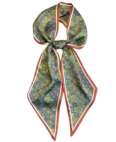 Hioyiwse Head Scarf Hair Neck Scarves For Women Purse Bag Scarfs For Handbags Silky Long Thin Satin Headscarf Fashion - color: B12-green Cashew Nut