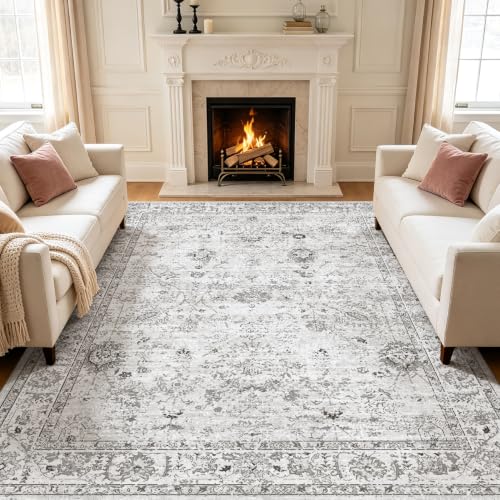 Grey Floral Area Rug 8x10 for Living Room Bedroom - color: Grey/White, size: 8' x 10' (Rectangular)