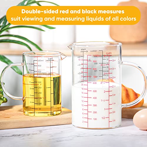 Glass Measuring Cup with Handle, [Double-Sided Measuring Scale, V-Shaped Spout, Insulated handle], High Borosilicate Glass Measuring Cup with Three Scales (OZ, Cup, ML) for Liquid (4 Cup) - size: 4 Cup (1000 ml)