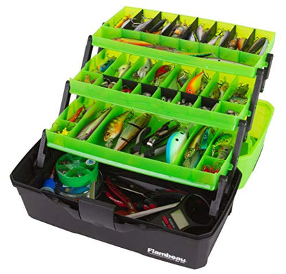 Flambeau Outdoors 6383 3-Tray Tackle Box, 32 Compartments, Frost Green | Cantilever 3-tray box, 32 compartments with 13 removable dividers, bulk base storage, Draw Tite latch, frost green - color: Frost Green/Black