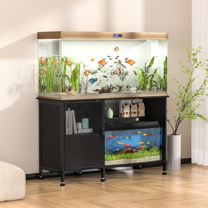 55-75 Gallon Fish Tank Stand, Aquarium Stand with Open Shelf, Heavy Duty Fish Tank Rack with Cabinet Storage, 52" L*19.7" W Tabletop fits Aquarium,Turtle Tank,or Reptile Terrariums Black
