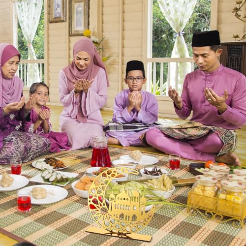 Acrylic Ramadan Decorations Islamic Eid Mubarak Kareem Table Sign Moon Hollow Star Ornament for Muslim Party Tabletop Decor Home Art Craft Decoration Golden Moon