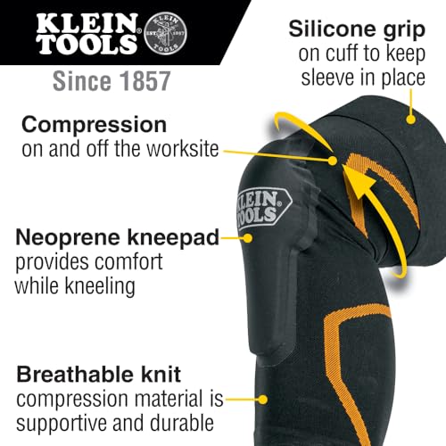 Klein Tools 60624 Knee Pad Compression Sleeve, Knee Support for Construction, Workers and Athletes, Black, L/XL - style: L/XL