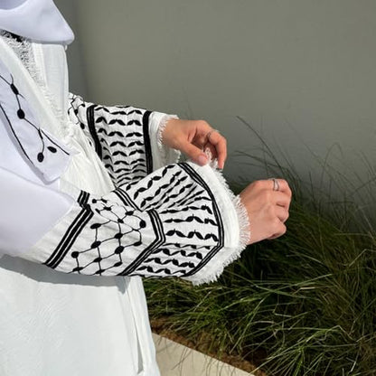 Women Ramadan Muslim Abaya Long Sleeve Embroidered Open Front Cardigan Kimono Turkey Dubai Kaftan - color: White, size: Medium