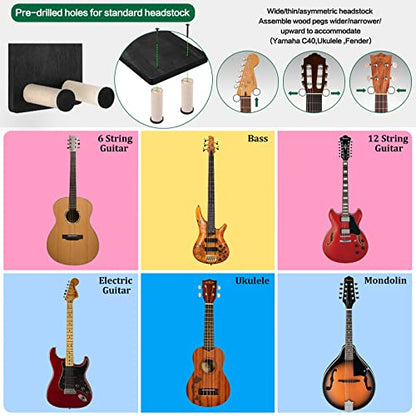 Keebofly Guitar Wall Hanger,2 Pack Guitar Wall Mount Holder Guitar Hanger Shelf with Pick Holder Wood Guitar Rack for Acoustic or Electric Guitar,Ukulele,Bass,Mandolin Black,[Patented] - color: 2 Pack_Black