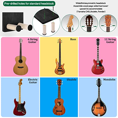 Keebofly Guitar Wall Mount 3-Pack - Rustic Wood Guitar Hanger with Pick Holder for Acoustic, Electric, Bass Guitars & Ukulele (Matte Black, Screw-Mounted) [Patented] - color: 3 Pack_Black