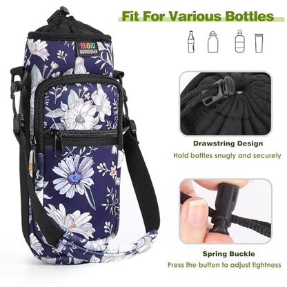 Nuovoware Water Bottle Carrier Bag, 25oz/32oz, Blue Cosmos | Adjustable Shoulder Hand Strap, 2 Pocket, Neoprene Sleeve, For Hiking Travelling Camping - color: Blue Cosmos, size: 25-32 Ounces - Standard