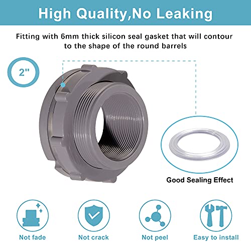 Ququyi 2 Inch PVC Bulkhead Water Tank Connector Adapter Fitting with Plugs Thru-Bulk Pipe Fitting for Rain Barrels, Aquariums, Ponds(Set of 1) - size: 2"-1pcs