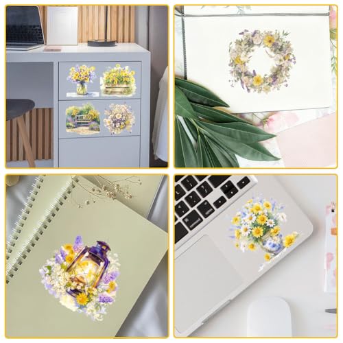 20 Pcs Spring Flowers UV DTF Cup Wraps for 16OZ Glass, 4.3 x 9.4 Inch Flower UV DTF Transfer Stickers Colorful Spring Elements Rub on Transfer Decals for Glass Bottle Vase Furniture Crafts - style: Spring Flower