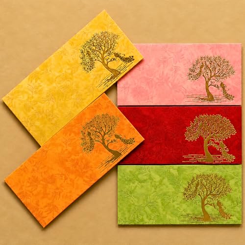 Money Envelopes (7 x 3 Inch) Decorative Peacock Tree Design Shagun Lifafa for Indian Wedding, Birthday | Cash Gift Holder & Home Savings Organizer Multicolor 25 - color: Peacock Tree Mix, size: Pack of 25