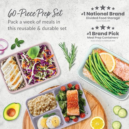 Bentgo Prep 60-Piece Meal Prep Kit - Reusable PFAS & BPA-Free Food Containers, 1-Compartment, 2-Compartment, & 3-Compartments - Microwave, Freezer, & Dishwasher Safe (Floral Pastels) - color: Floral Pastels