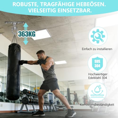 Heavy Bag Hanger,Stainless Wall Ceiling Mount Hook 180°/360° Rotation Wood Beam Holder Body Weight Strength Training Systems, Aerial Yoga Swing & Hammock - size: 4-holes with 180° + 360° rotation