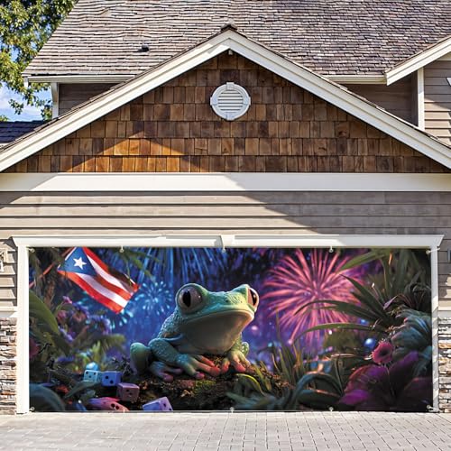 7 * 16ft Vibrant Puerto Rico Garage Door Banner, Tropical Island Style Decor Flag, Retro Castle Pattern Photo Backdrop, Cultural Pride Background for Outdoor Festival Holiday Garage Door Decoration - color: Puerto Rico#2, size: 7*16 ft
