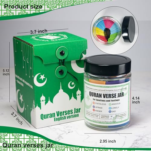 Quran Verse Jar for Spiritual Comfort, Islamic Gifts for Women Men Kids Muslim Friends, Ramadan Decorations, Ramadan Eid Gifts,Quran Prayers & Gratitude Verses in English, Islamic Decor