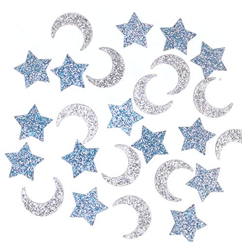 Glittery Moon and Star Table Confetti for Baby Shower Kids Birthday Party Twinkle Twinkle Little Star Decorations - Paper Scatter - Blue and Silver