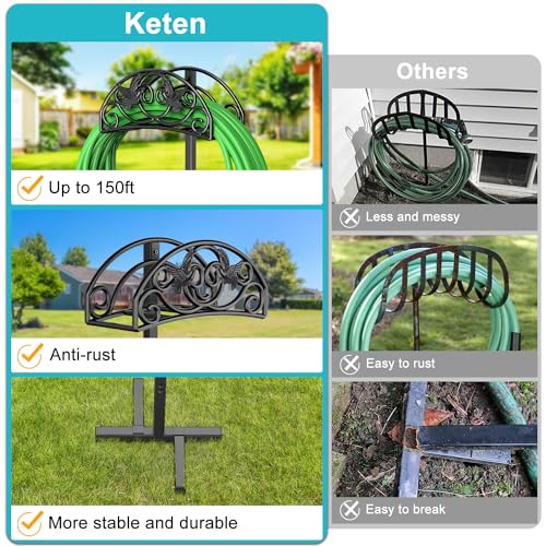 Garden Hose Holder, Detachable Metal, Heavy Duty Freestanding Outside | Water Hose Holder Stand Garden Hose Reel Rack and Hose Storage Organizer for Outside Yard