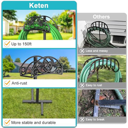 Garden Hose Holder, Detachable Metal, Heavy Duty Freestanding Outside | Water Hose Holder Stand Garden Hose Reel Rack and Hose Storage Organizer for Outside Yard