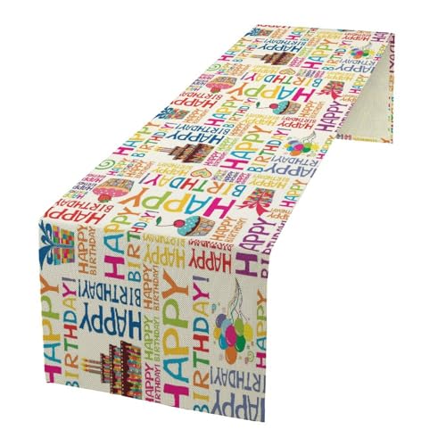 Happy Birthday Table Runners, Farmhouse Style Decor Table Runner Dresser Scarves for Small/Round/Square/Wedding/Coffee/Dining Table Party Home Decor 13x36in - color: Happy Birthday-1, size: 13x36 Inch