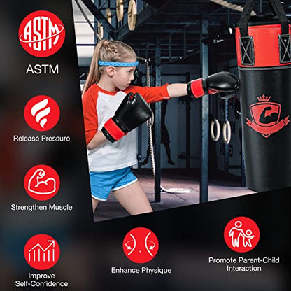 GYMAX Punching Bag for Kids, Pre Filled Kids Punching Bag with Boxing Gloves, Hand Wraps & Carry Bag, Hanging Heavy Punching Bag for Kids MMA Kick Boxing Muay Thai Taekwondo Karate Workout
