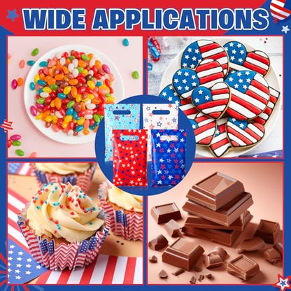 Geyoga 100 Pcs Patriotic Party Favor Bags Bulk 10 x 6 4th of July Gift Bags with Handles Red White Blue Treat Bag 250th Anniversary Plastic USA Flag Candy Bag for Independence Day Party Supplies - style: Independence Day