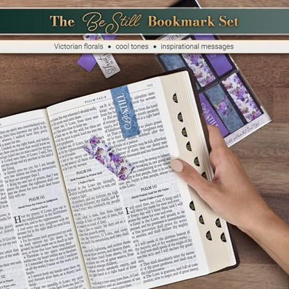 Christian Art Gifts Magnetic Scripture Bookmark Set for Women: Be Still and Know - Psalm 46:10 Inspirational Purple Rose Magnetic Bible Verse Pagemarker Set of 6 for Bibles and Books, Size 2.3" x 0.8"