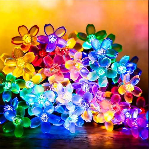 33ft 100 LED Plug in Pastel Christmas Flower String Lights Hanging Decor - color: Multicolored