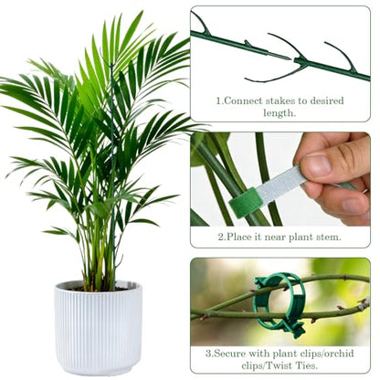 20 Pcs Stackable Plant Support Stakes Monstera Plant Support with Roll Cable Ties, Clips and Velcro Cable Ties for Indoor Outdoor Plants Garden Accessories for Potted Pothos Philodendron Vine Plants