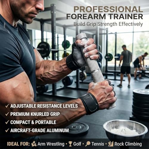 Wrist Roller, Forearm Strengthener & Grip Strength Trainer, Full Grip Aluminum Alloy Anodized Exerciser for Climbers, Weightlifters, Martial Artists, Variable Resistance Darkring