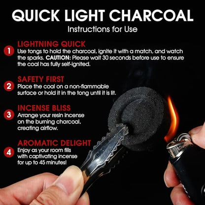 Sunlight® Charcoal Tablets for Incense– Quick Light Charcoal Tablets – Charcoal Disk Lights – 33 mm Resin Burner Rolls – – Charcoal Burner - Instant Fire Coal Tablet (100 Count (Pack of 1)) - size: 100 Count (Pack of 1)