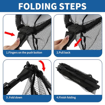 Floating Fishing Net with Telescoping Pole Handle 17-27 inch, Collapsible Fish Landing Net for Easy Transport & Storage,Ultralight Long Fish Net,Freshwater,Saltwater Fishing Gear