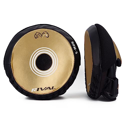 RIVAL Boxing RPM5 2.0 Parabolic Punch Mitts - Perfect for Precision and Combination Punching, 7" Diameter Striking Surface - color: Black/Gold