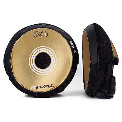 RIVAL Boxing RPM5 2.0 Parabolic Punch Mitts - Perfect for Precision and Combination Punching, 7" Diameter Striking Surface - color: Black/Gold